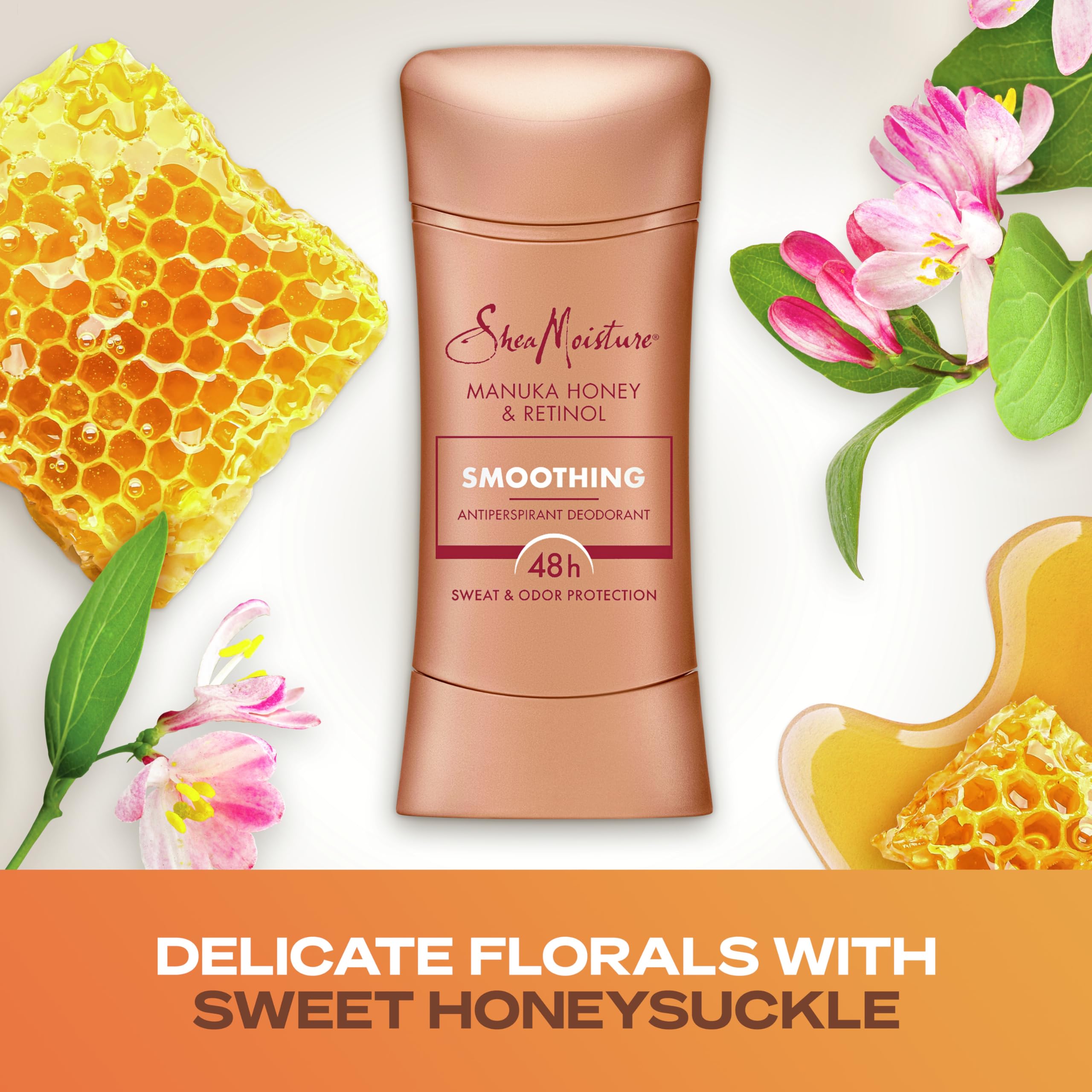 SheaMoisture Antiperspirant Deodorant Stick Smoothing Manuka Honey & Retinol (Pack of 2) for 48HR Sweat & Odor Protection with No Parabens & No Mineral Oil 2.6 oz